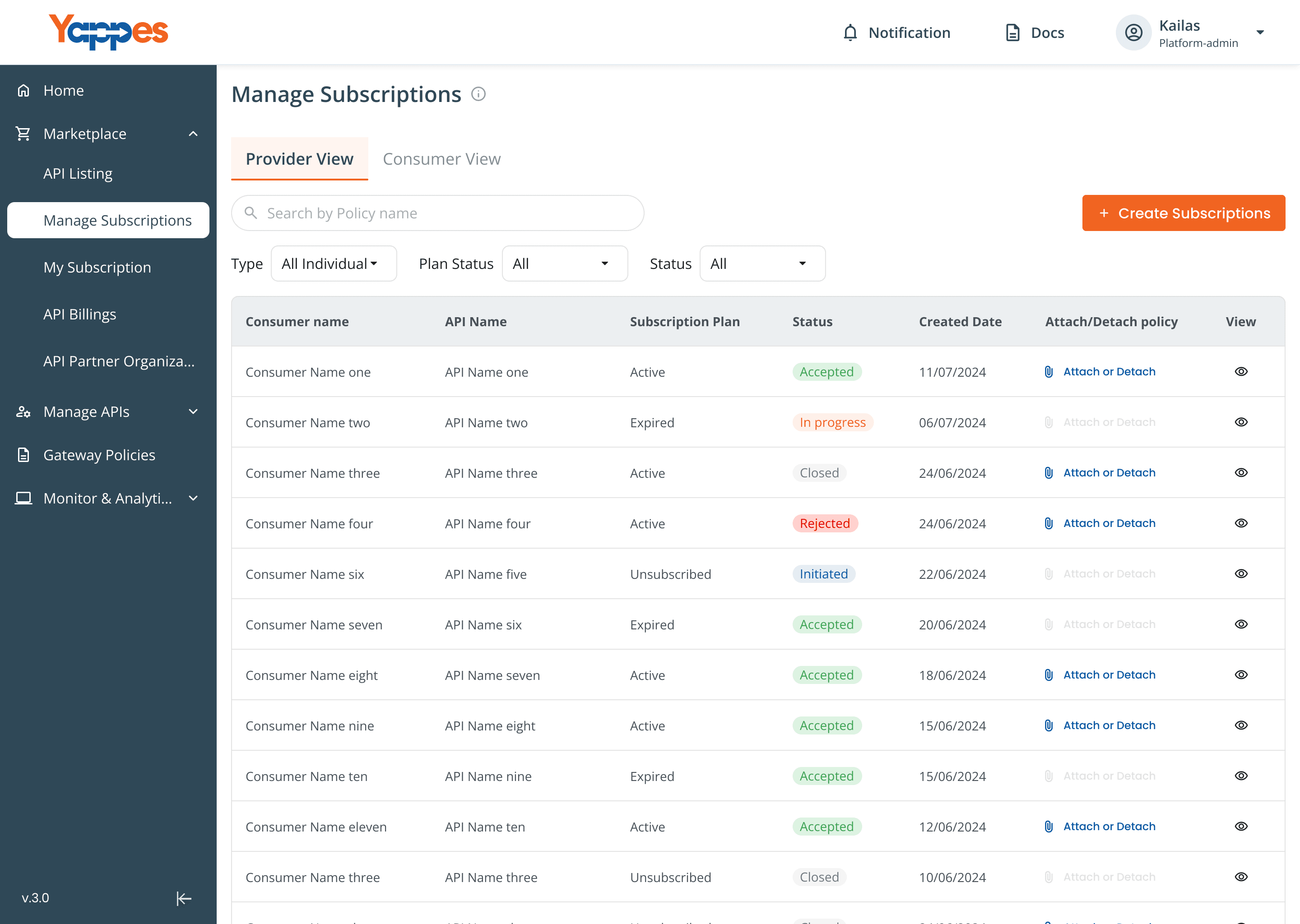 Yappes Marketplace and billing